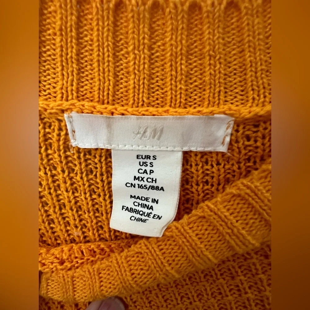 H&M Orange Crochet Cotton Knit Mini Dress Size Small New - Picture 7 of 10